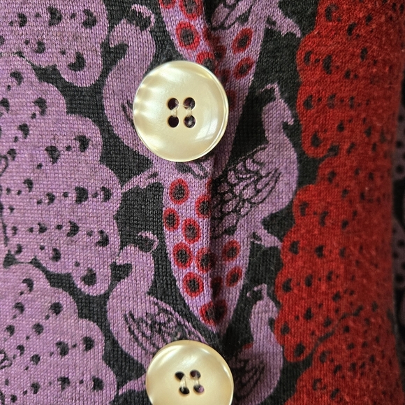 KNITTED DOVE/ ANTHROPOLOGIE Peacock Purple and Red Cardigan Sweater. Size M - Picture 8 of 12